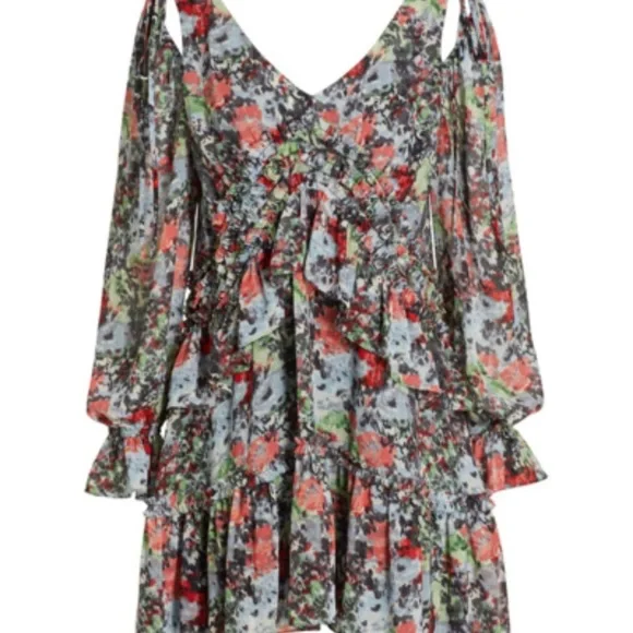 Cinq a Sept Lewis Floral Georgette Mini Dress In Powder Blu Multi Pre-loved - Picture 5 of 5